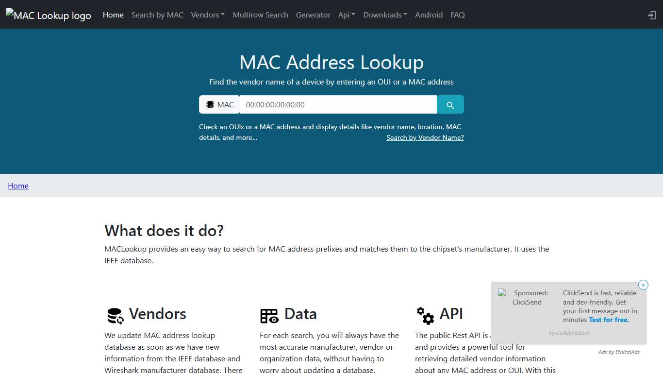MAC Address Vendor Lookup MAC Address Lookup